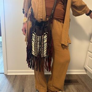 Spell Brown and Red Fringe Hobo Bag